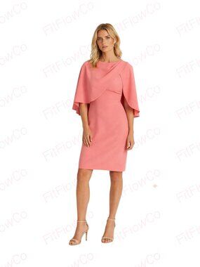 Lauren Ralph Lauren Cape Cocktail Dress Size 4 NWT Coral Pink Sheath Georgette